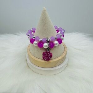 The Pink Rose Charm Beaded Bracelet
